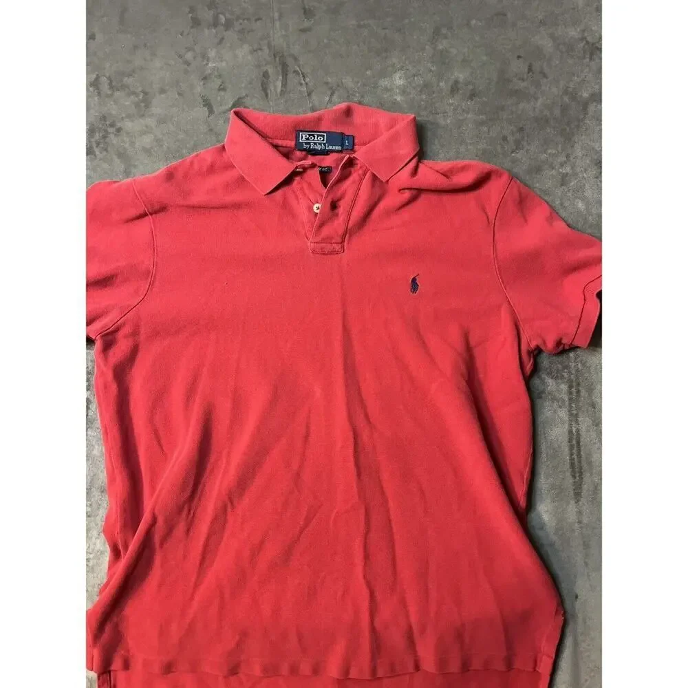 Ralph‎ Lauren Polo Shirt Mens Large Red Custom Fit Pony Short Sleeve *
